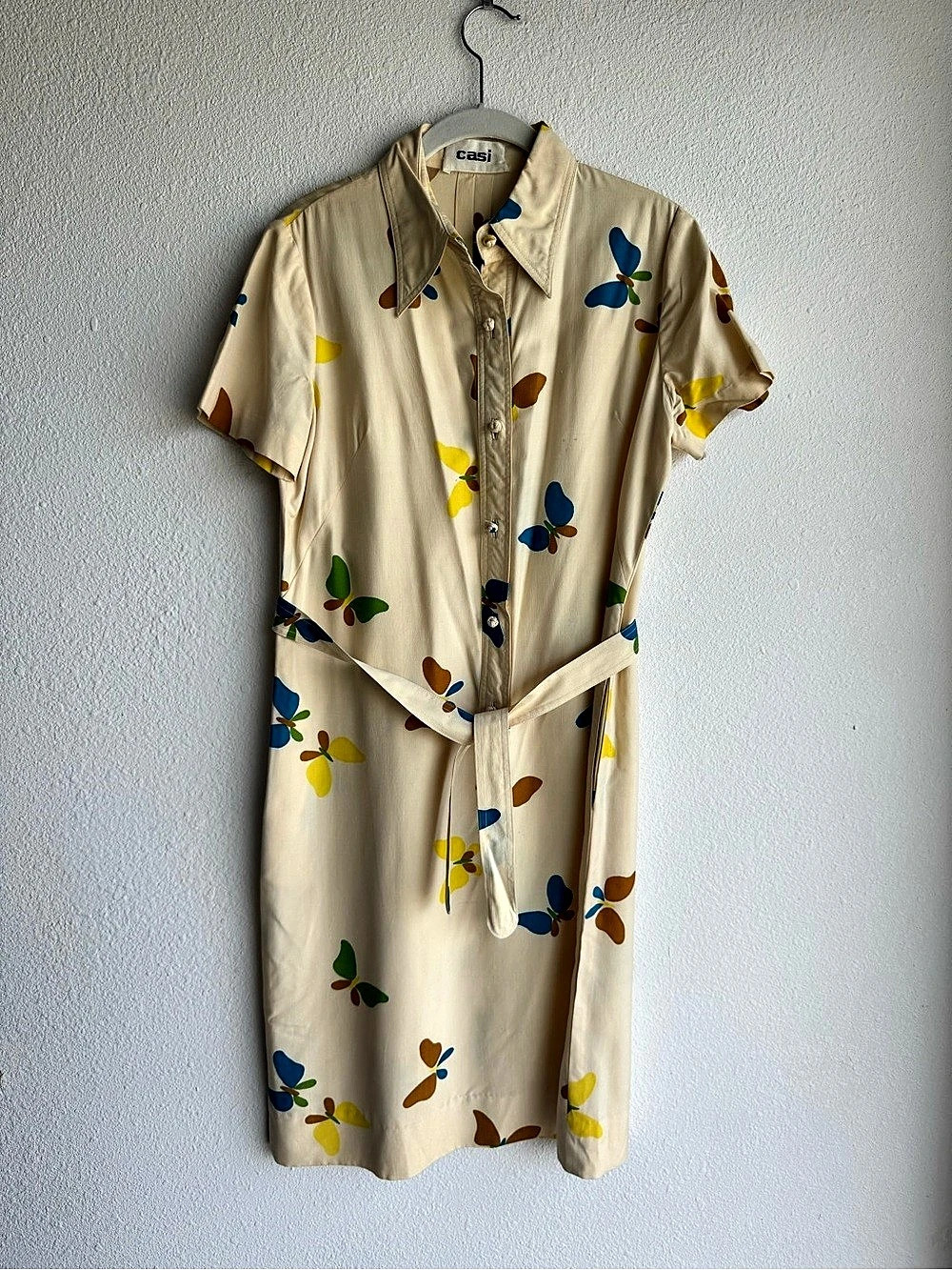 Vintage 80s casi butterfly print button front Midi Dress